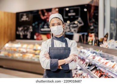 Portrait Of A Proud Meat Department Worker During Covid 19.