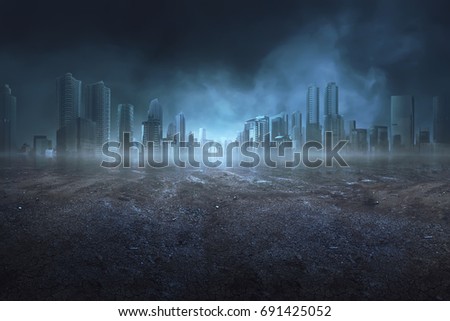 Portrait of quiet and dark scene on the arid city