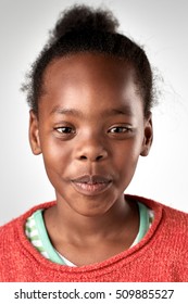 Portrait Of Real African Black Girl Face In Studio