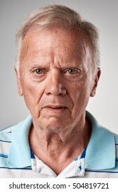Portrait of real old white caucasian man with no expression ID or passport photo full collection of diverse face and expressions