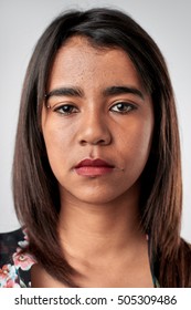 Portrait Of Real Woman With No Expression ID Or Passport Photo Full Collection Of Diverse Face And Expressions