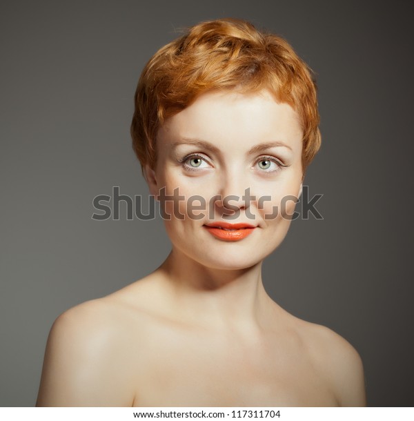 Portrait Red Haired Woman Curly Haircut Stock Photo Edit