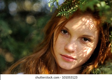 Portrait Redhead Girl At Outdoor Portrait Redhead Girl At Outdoor