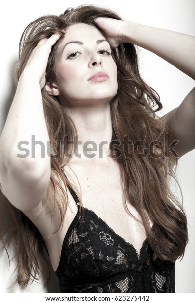 Portrait Redhead Woman Long Tousled Hair Stock Photo Edit Now