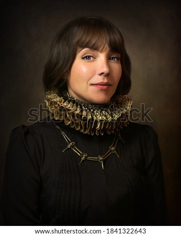 Portrait of renaissance young lady in collar