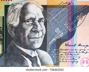 Portrait Of Reverend David Unaipon From Australian 50 Dollar Background.