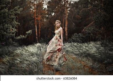 Portrait Of Romantic Woman In Fairy Forest