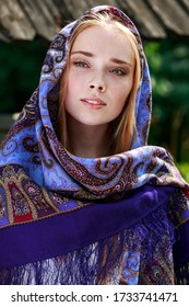 Portrait Of Russian Girl In A Scarf