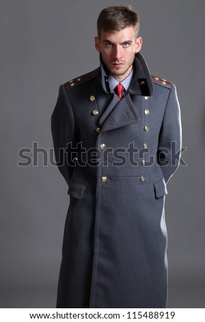 portrait of Russian military officer in greatcoat