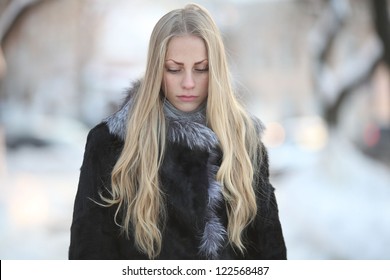 Portrait Of Sad Beautiful Girl, Stress, Sadness, Winter