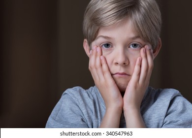 Portrait Sad Depressed Child Holding Face Stock Photo (Edit Now) 297182417