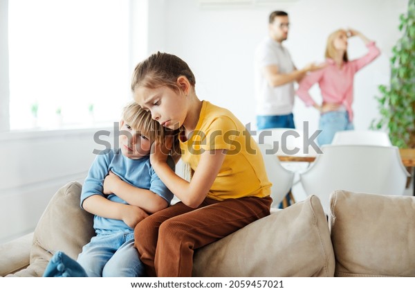 Portrait Sad Children Brother Sister While Stock Photo 2059457021 ...