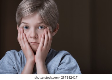 Portrait Sad Depressed Child Holding Face Stock Photo (edit Now) 297182417