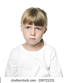 Portrait Of A Sad Girl On White Background