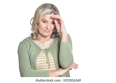 Portrait Of Sad Mature Woman Posing Isolated On White Background