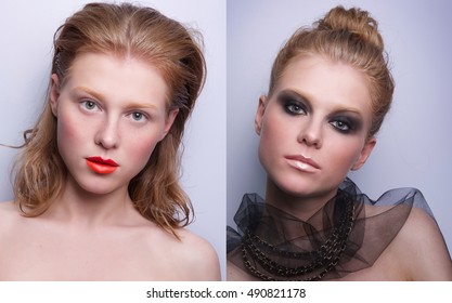 Portrait Of Same Girl With Two Differen Makeup