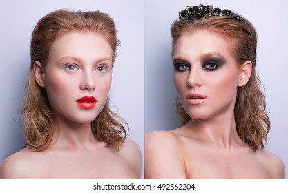 Portrait Of Same Girl With Two Differen Makeup