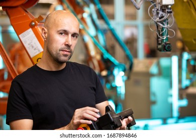 Portrait Of Satisfied Employee In Industrial Smart Factory, Recruitment Of New Employee Due To Economic Crisis, Industry Concept