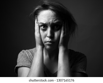 Portrait Scared Young Woman Black White Stock Photo 1307165176 ...