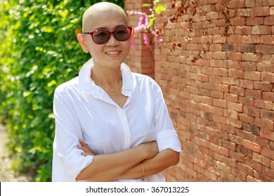 Portrait Self Confidence Asian Woman With Bald Head After Cancer Chemical Medicine Treatment Course 