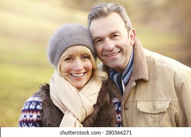 Portrait Senior Couple Outdoors In Winter