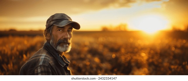 portrait of senior farmer in rural farmland agriculture field - Powered by Shutterstock