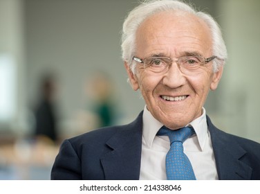 Portrait Of An Senior God Looking Business Man With Suit And Old Gray Hair