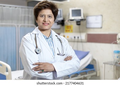 Portrait Of Senior Indian Female Doctor In Hospital