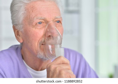 Portrait Senior Man Inhaler Home Stock Photo 1188892852 