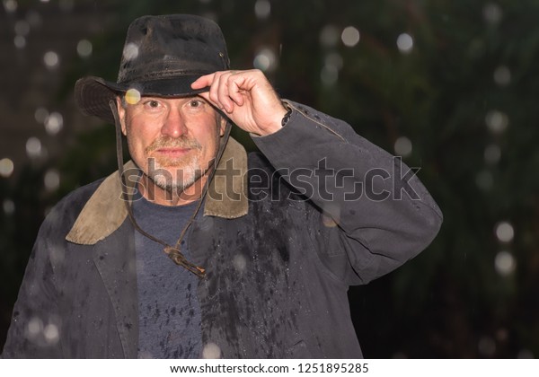 Portrait Senior Man Looking Walking Rain Stock Photo Edit Now