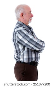 Portrait Of Senior Old Man From Profile, Isolated On White Background