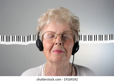 portrait of a senior woman with earphones