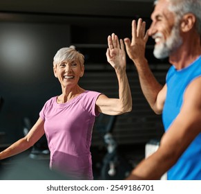 Portrait of a senior woman exercising in a gym, mature couple running using threadmill machine equipment, healthy lifestyle and cardio exercise at fitness club concepts, vitality and active senior - Powered by Shutterstock