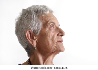 portrait of a senior woman on white