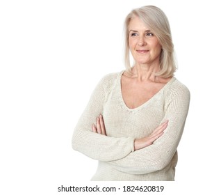 Portrait Of A Senior Woman Is Smiling. Cheerful Old Lady Isolated On White Background