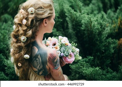 portrait of sensual attractive tattoo bride