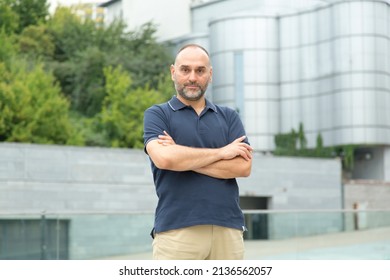 Portrait Serious Middle Aged Man. Mature Man 50 Years Old, Looking At Camera.