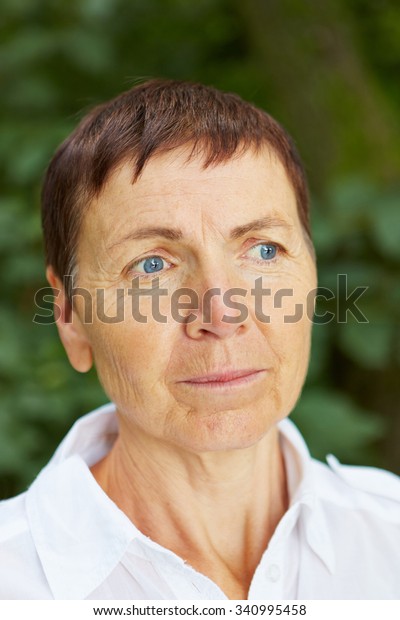 Portrait Serious Old Woman Short Hair Stock Photo Edit Now 340995458