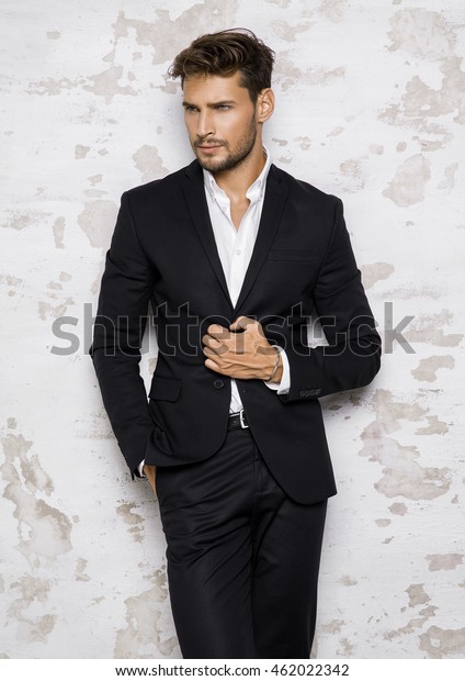 Portrait Sexy Man Black Suit Stock Photo 462022342 | Shutterstock