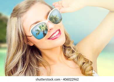 Portrait Of Sexy Model Posing On The Beach, Luxury Photo Shoot