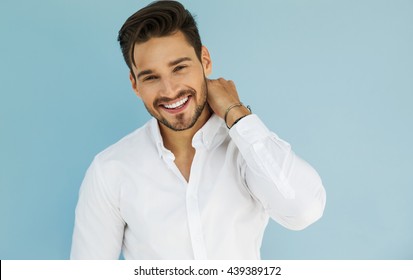 Portrait of sexy smiling male model 