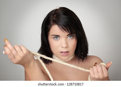 Portrait Sexy Woman Rope Wrapped Around Stock Photo 128710817