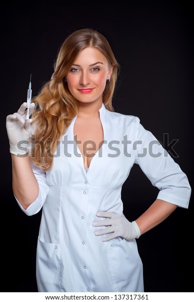 Sexy Young Woman Dressed Nurse Holding Stock Photo (Edit 