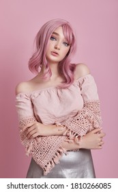 Portrait Of A Sexy Young Woman With Pink Hair.