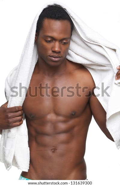 Man with towel stock photo. Image of masculine, smiling 