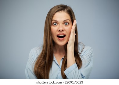 Portrait Shocked Excited Woman Isolated Stock Photo 2209175023 