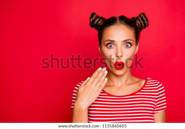 Portrait Shocked Impressed Woman Unexpected Reaction Stock Photo Edit