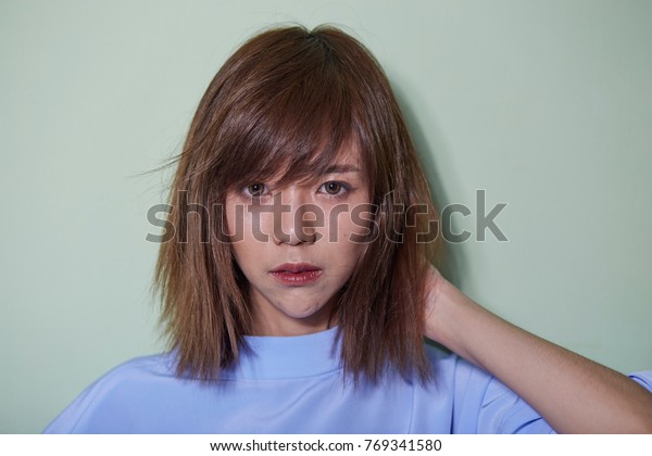 Portrait Short Hair Asian Girl On Royalty Free Stock Image