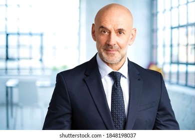 Portrait shot of executive financial manager businessman wearing suit and tie while standing in the office. 