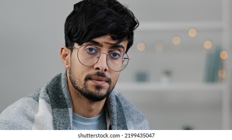 Portrait Sick Arabian Hispanic Bearded Ill Man Suffering From Seasonal Allergy Respiratory Virus Symptoms Bad Feeling Runny Nose Applies Nasal Spray Medicine Remedy Liquid Drug Disease Infection Guy